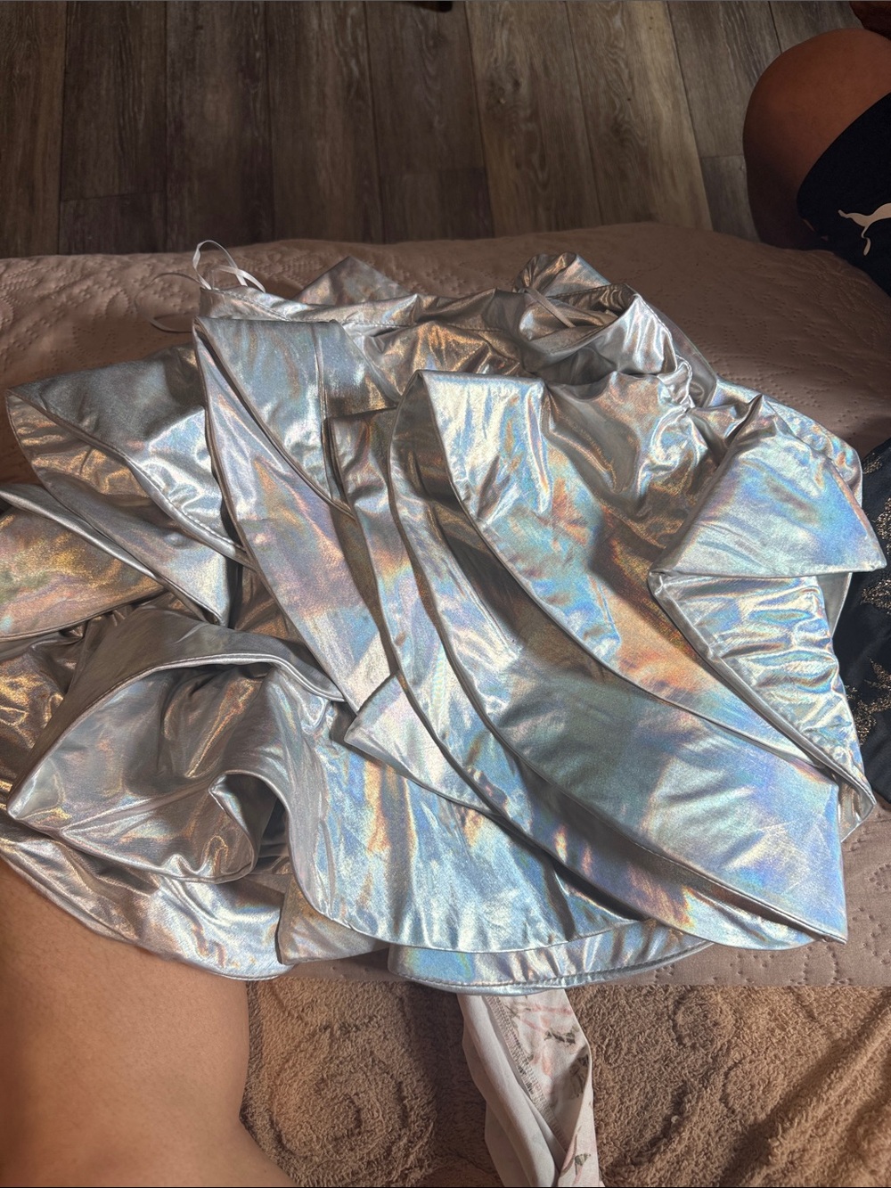 AKIRA Iridescent Silver Holographic Skater Skirt